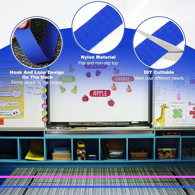 PATIKIL Carpet Marker Strips 0.4 Inch x 16.4 Ft, 2 Roll Floor Markers Nylon Strip Floor Marking Tape for Classroom Rug Teacher Supplies, Blue