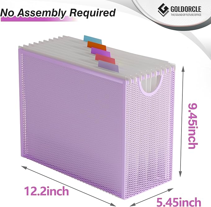 Hanging File Organizer, Letter-Size File Holder Filing Box with 5 Hanging Folders, Metal Mesh Desk File Folder Storage(No Assembly Required) (Purple, with 5 Grey Folders)