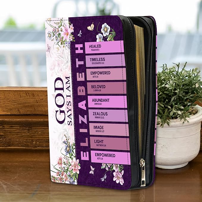 Personalized Man of God Bible Cover, God Says I Am Bible Case PU Leather, Bible Holder Handle Zipper, Faith Scripture with Name Case Bag, Religious Gifts for Church Christians Women Men (GOD-07)