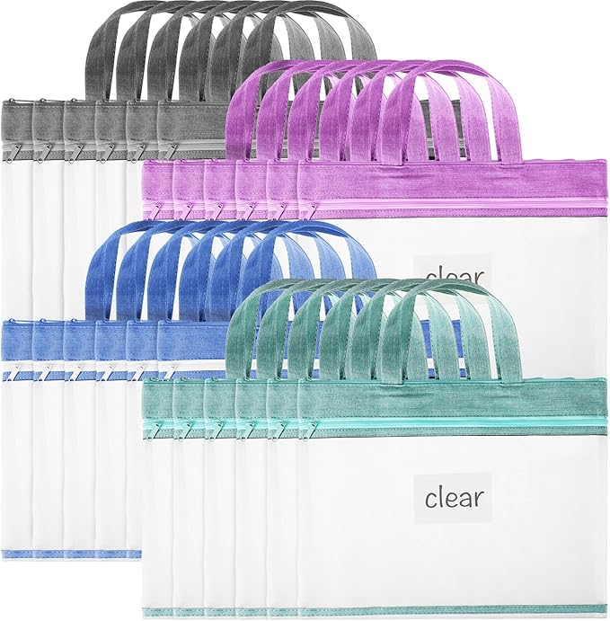 Zhehao 24 Pcs Student Book Pouches with Handle Document Bag Sew Project Bag for Quilting Mesh Zipper Pouch File Artwork Storage Organize for A4 Files, 14 x 11 Inch