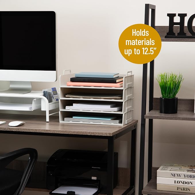 Mind Reader Stackable Paper Tray, Desktop Organizer, File Storage, Office, Plastic, 13.75" L x 10" W x 10.75" H, 4 Pcs., Beige