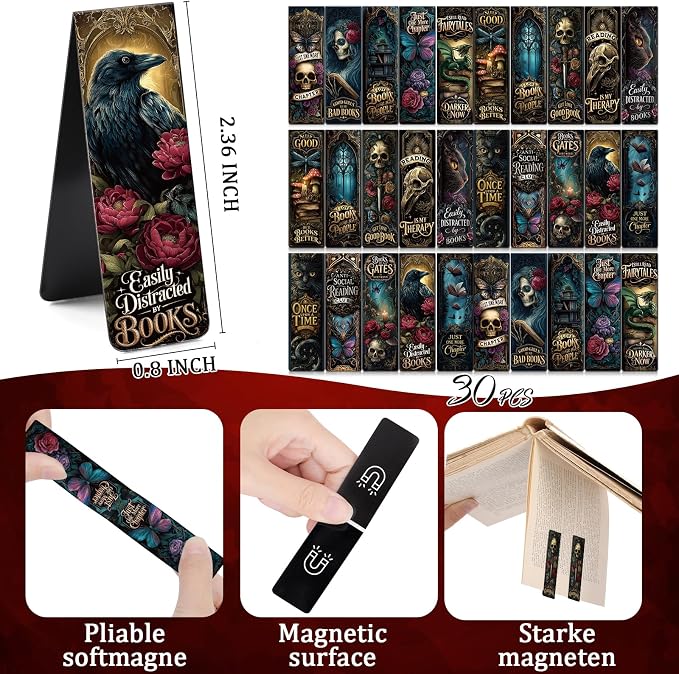 Dark Romance Magnetic Bookmarks - 30 PCs Funny Book Marks Merch Magnets Bulk Personalized Page Markers for Reading Women Adults Gothic Lovers Readers Bookish Accessories Birthday Gifts