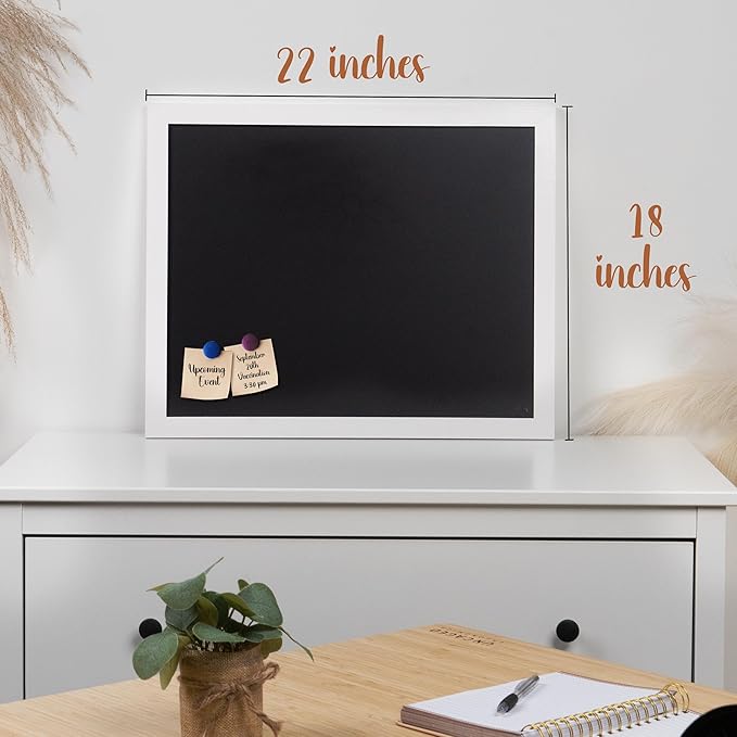 Loddie Doddie Magnetic Chalkboard - 18 x 22 in, White Frame, Wall Mount - Stain-Resistant Easy-Erase Magnetic Board - Photo & Note Display Magnet Board - Creative Fun Chalkboard for Kids
