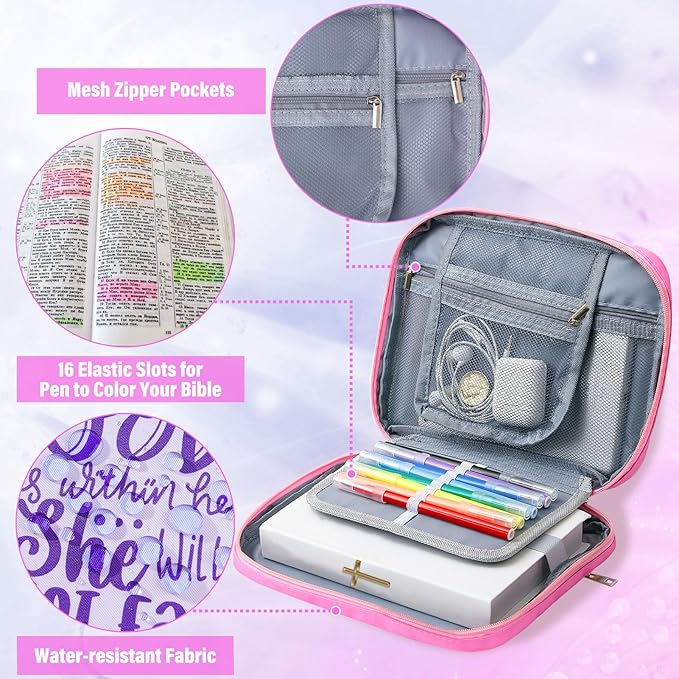 ICOSY Bible Cover Case for Women Girls Kids Bible Bag Case with Handle Kids Girls Bible Study Accessories Supplies