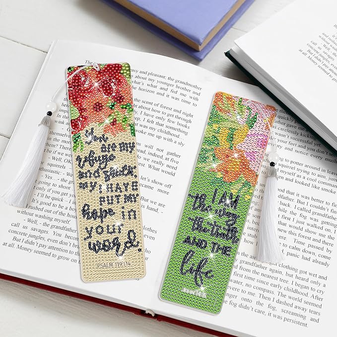 8 Pieces Christian Bible Verse Diamond Art Bookmarks 5d Christian Beaded Bookmark Acrylic Tassel Bookmark for DIY Making Beginners Adults Arts Craft Supplies (Floral Christian)