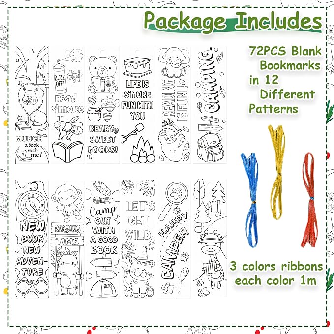 75PCS Color Your Own Bookmarks Jungle Animal Bookmarks DIY Coloring Blank for Kids Bookmark Classroom Art Craft Supplies for Children Teachers Students Birthday Gift Party Reward Goodie Fillers