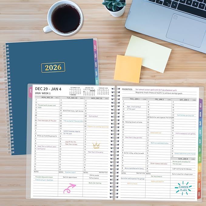 2026 Appointment Book, 30 Minutes-Hourly, Weekly ＆ Monthly Calendar Planner 2026, Jan 2026 - Dec 2026, 8.5'' x 11'', 2026 Daily Planner with Tabs ＆Pocket, Flexible Cover, Great for Office, Home, School