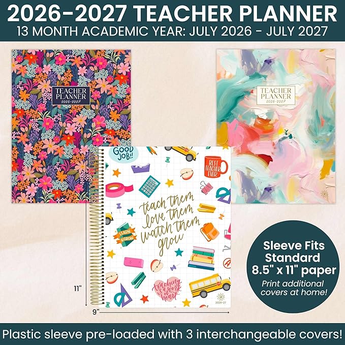 bloom daily planners 2026-2027 Academic Year Teacher Planner & Calendar - 7 Period Lesson Plan Organizer Book for Classroom or Homeschool - 9" x 11" (Interchangeable Cover) - Bold & Bright
