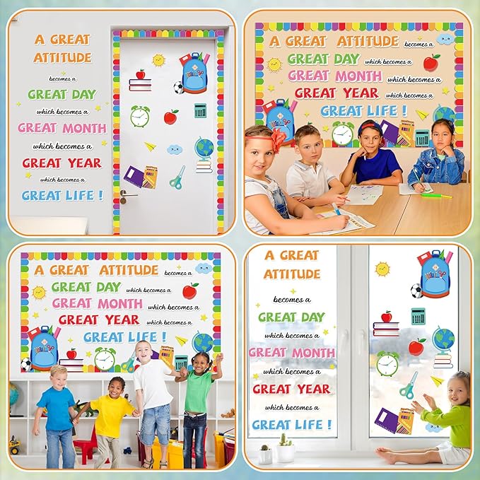 gisgfim Growth Mindset Bulletin Board Decorations Set Back to School Positive Educational Sayings Classroom Great Attitude Day Month Year Life Paper Cutouts Bulletin Board Decor for Chalkboard Wall