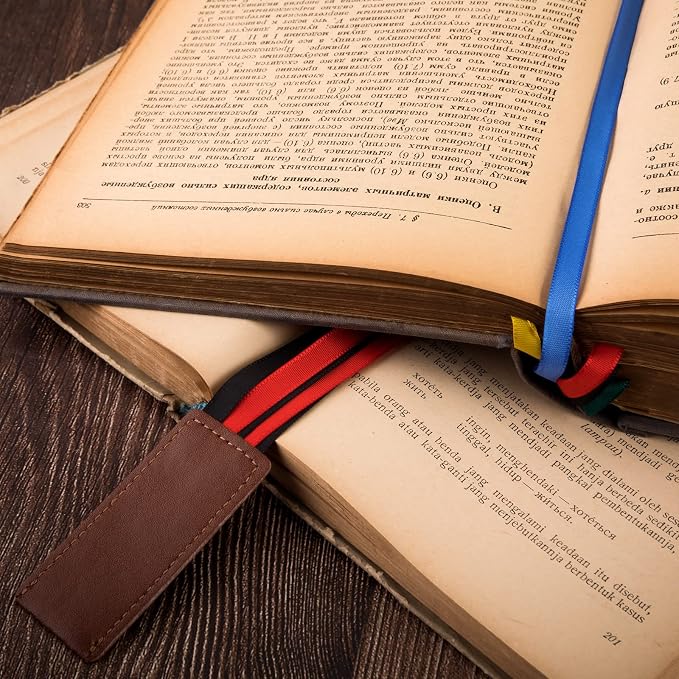 Chinco 4 Pieces Bible Ribbon Bookmark Colorful Ribbon Bookmark Artificial Leather Ribbons Bookmarks Page Markers with 5 Ribbons Colors for Books Novel Bible Reading Lovers Students Teachers Gift