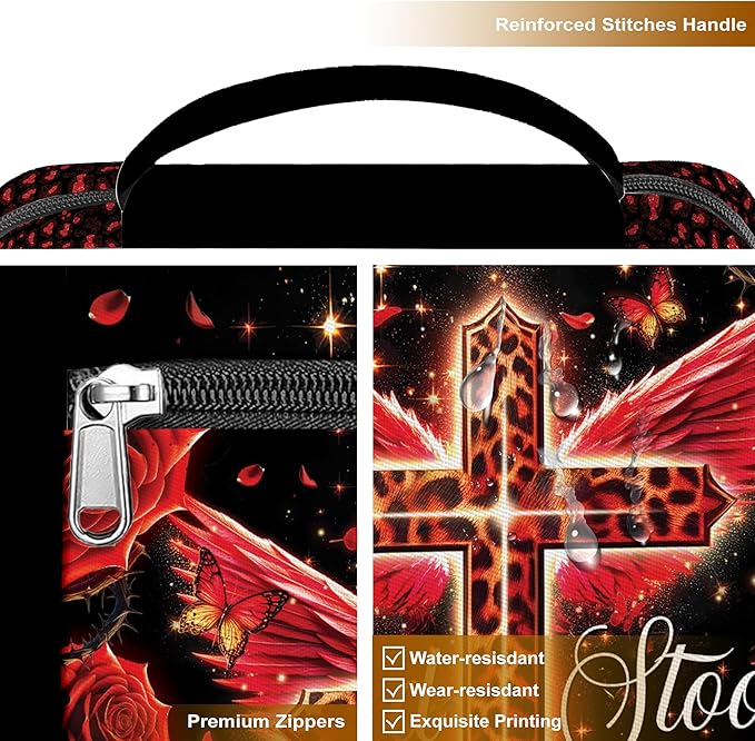 Bible Cover for Women With Leopard Rose Flowers, Carrying Case for Study, Zippered Portable Bag, Covers, Gifts for Christmas Christian