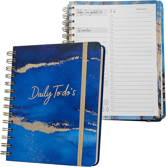 Paper 'n Such To Do Spiral Simplified Planner- Undated Daily Planner, Hardcover Notebook, College Essentials, Task Organizer Agenda Pad for Work, Notes and CheckList- Dark Blue
