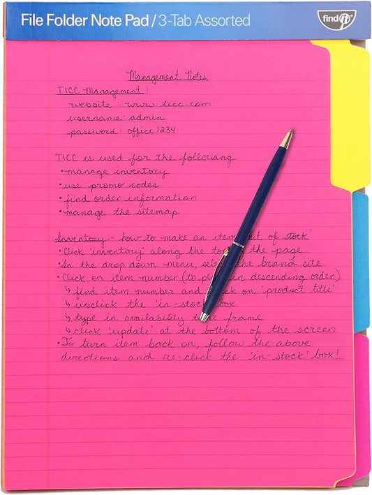 Find It File Folder Notepad - Pack of 36-9.5 x 12.5 Inch Notebook Organizer Folders for Filing, Document, and Clipboard Organization - Assorted Neon Colors