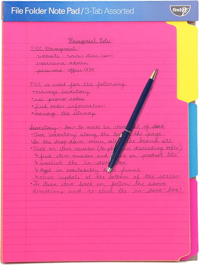 Find It File Folder Notepad - Pack of 12-9.5 x 12.5 Inch Notebook Organizer Folders for Filing, Document, and Clipboard Organization - Assorted Neon Colors