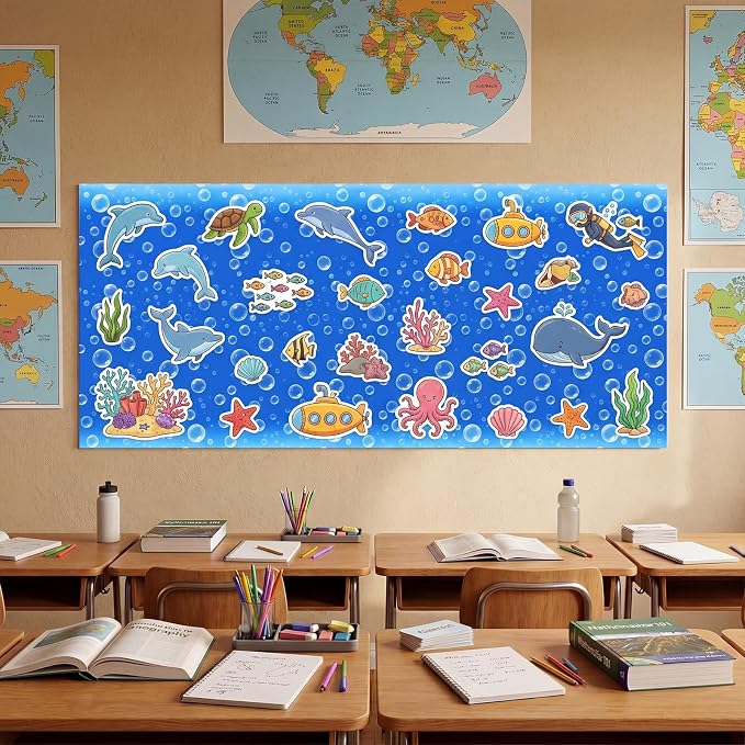 Hahafelt 1 Pack 47 x 108 Inch Fabric Bulletin Board Roll Waterproof Non Woven Classroom Background Decoration Resistant Bulletin Board for Back to School Wall Decor DIY Craft (Bubbles)