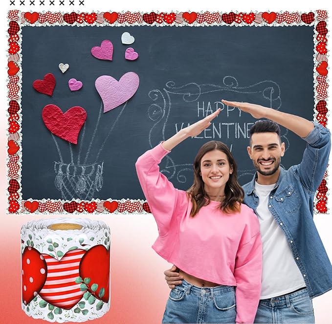 Dispowreath 68.9 Feet Valentine‘s Day Bulletin Board Border Decoration Heart Shaped Bulletin Board Trim Red Pink Love Heart Border Roll for Party Classroom Chalkboard Wall Decor (Classic Style)