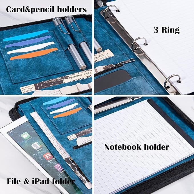 Calfinder Embossed Portfolio Binder 3 Ring,Leather Portfolio for Men,Padfolio for Women,Professional Business Portfolio Organizer with Tablet Holder,Padfolio Binder for Office,Valentine's Day Gifts
