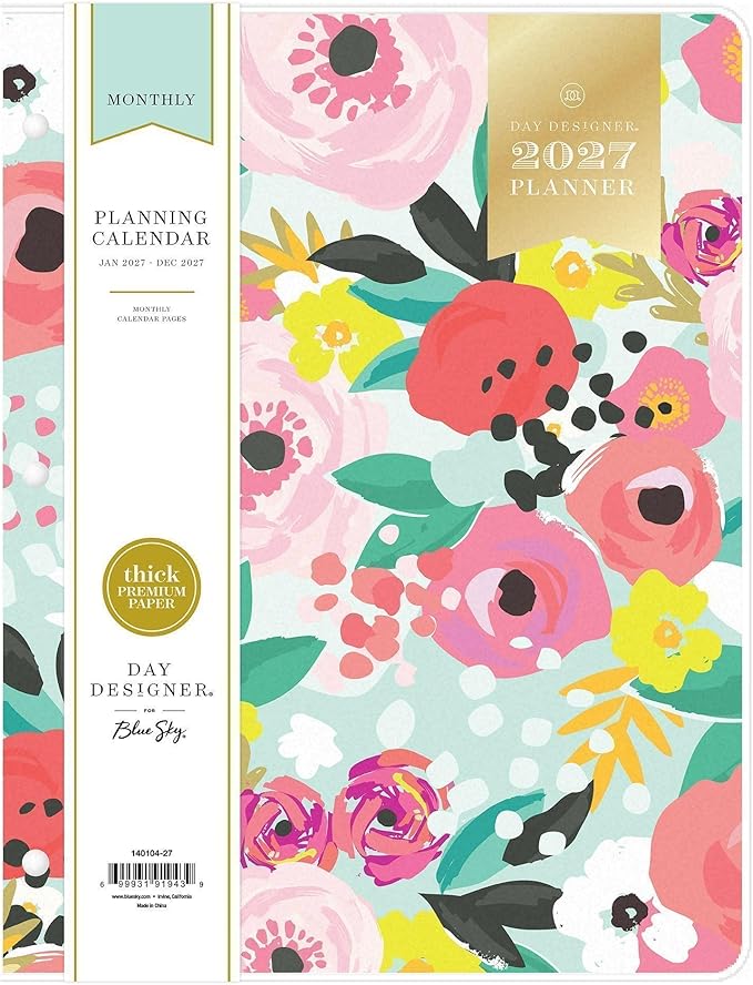 Blue Sky Day Designer 2027 Monthly Planner Calendar, January 2027 - December 2027, 8.5" x 11", Clear Flexible Cover, Stapled Binding, Secret Garden Mint