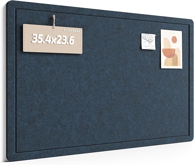 Fluxynara Bulletin Board,35.4" x 23.6" Cork Board Alternative with 12 Safe Removable Adhesive Tabs, Foldable Felt Pin Board for Home Office, Classroom, Bedroom,Entryway for Walls—Carbon Blue