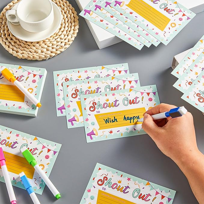 60Pcs Colorful Shout Out Cards for Employees Office Staff Teachers Students Coworkers Positive Appreciation and Recognition Reward Cards Encouragement Card for School or Work Bulletin Boards 6x4 in