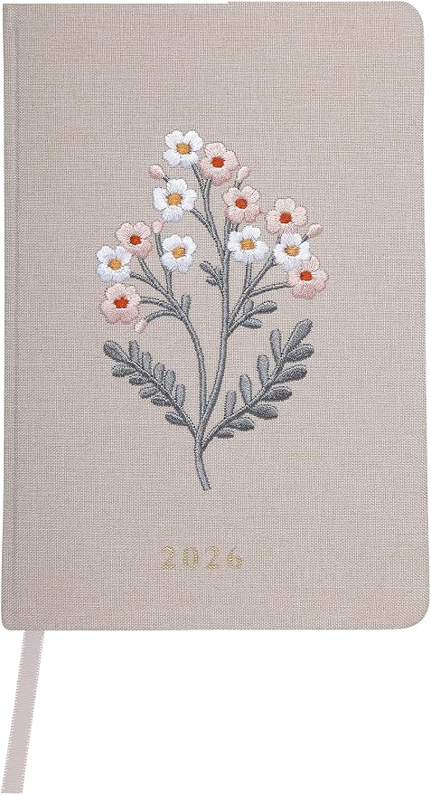 WORLD TRAVELER 2026 Planner - 6x8 Inch Weekly and Monthly Calendar Planner Agenda Book with Bookmark & Ribbon for School and Office, Size 6X8, White Bloom