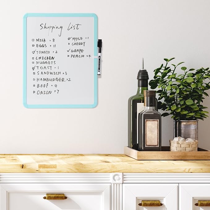 Mr. Pen- Dry Erase Board, 14” x 11” with a Black Dry Erase Marker, Mint Green Frame, Small Mini White Board for Students, Fridge, Wall, Locker, Includes Double Sided Tapes