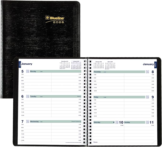 Blueline® 2026 Plan & Link™ Essential Weekly Planner, Appointment Book, 12 Months, January to December, 9.25" x 7.25", Black (C5275.81T-26)