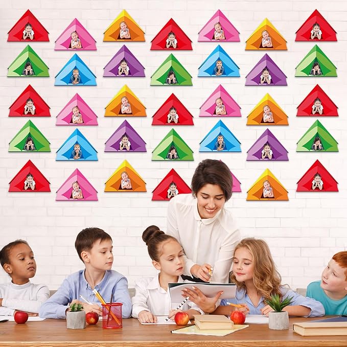 48 Set Camping Tent Cutouts with Photo Space for Bulletin Board Decor Camping DIY Photo Crafts Woodland Tents Paper Cut Outs for Teacher Student School Home Chalkboard Wall Classroom Decors