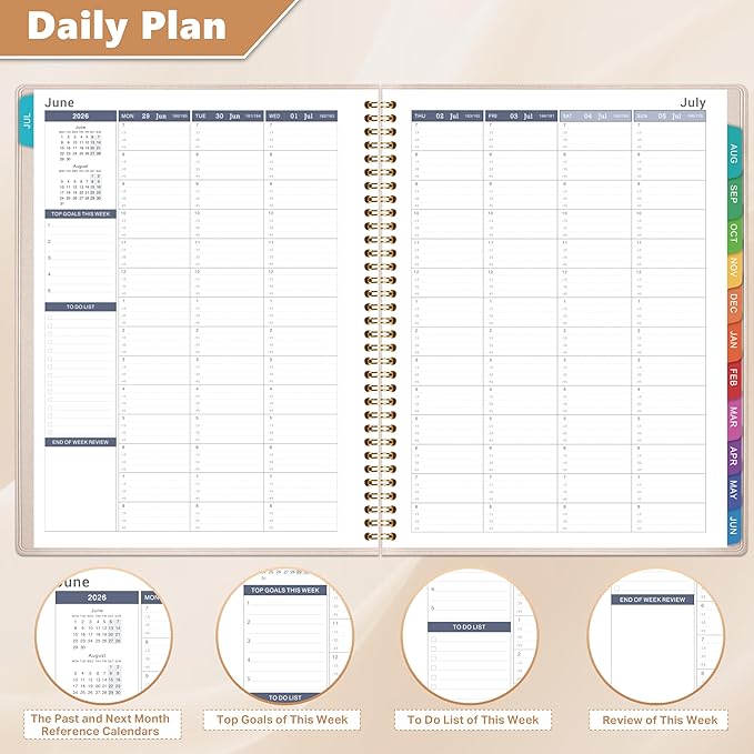 Appointment Book 2026-2027 - Daily Hourly Planner 2026-2027, July 2026 - June 2027, 8.5" x 11", 26-27 Weekly Appointment Planner with 15-Minute Interval, Flexible Soft Cover, Colorful Tabs - Off-White