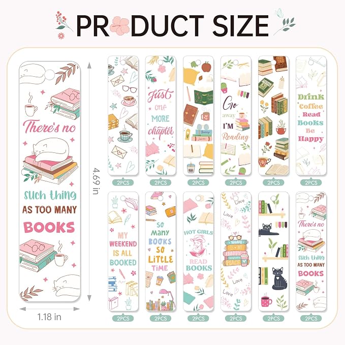 AFRITEE UV DTF Bookmark Wraps - 24 Sheets Books and Flowers Acrylic Blank Bookmark Duble Sided Stickers, Hot Girls Read Books Uvdtf Decals DIY Transparent Bookmark Crafts Decoration Gift for Women