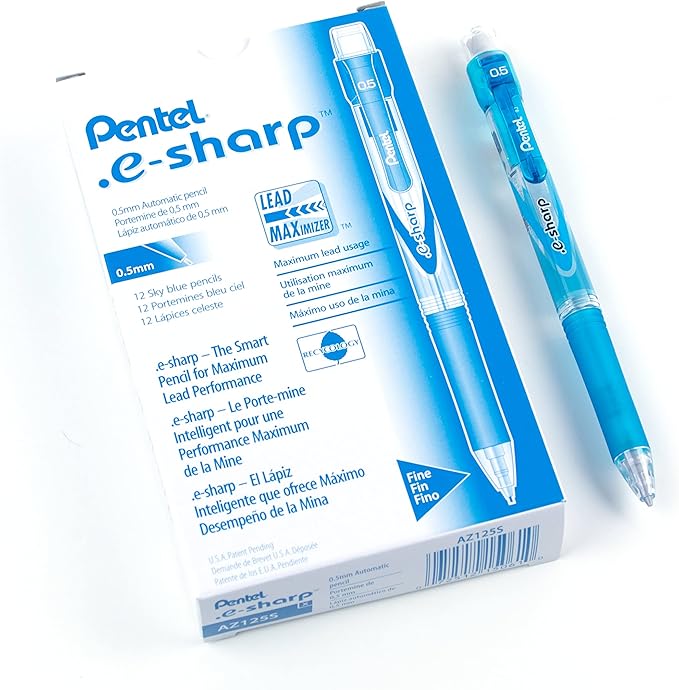 Pentel E-Sharp Mechanical Pencil, 0.50 mm, Sky Blue Barrel, 12- Count (AZ125S)