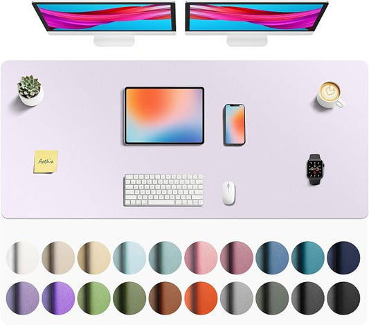 Aothia Faux Leather Desk Mat - Non-Slip PU Leather Desk Blotter, Waterproof Writing Surface, Large Desk Pad for Office & Home (Soft Lavender, 55" x 24")
