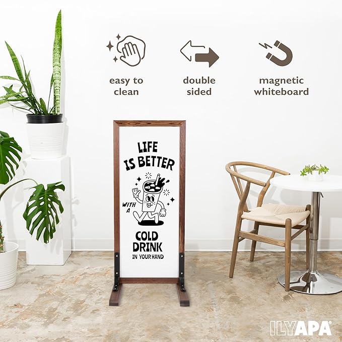 Ilyapa Large Whiteboard Sign - Free Standing Magnetic Sidewalk Sign - Outdoor Menu for Restaurant, Food Truck, Party, or Wedding - 42x18 Inch - Brown