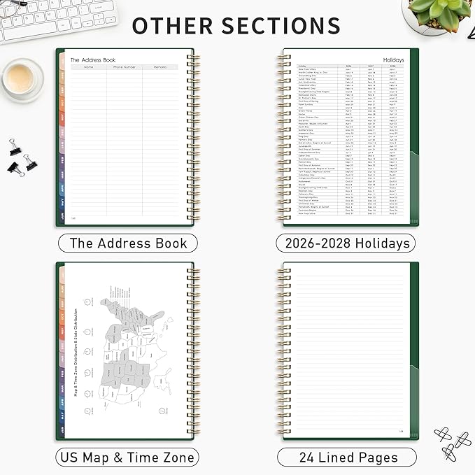 RETTACY Academic Planner 2026-2027, Weekly and Monthly, July 2026 - June 2027, Large Size (8.5" x 11"), Calendar, Agenda, 12-Month Tabs, for Student, Teacher, School (Dark Green)