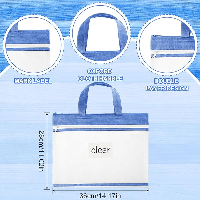 Zhehao 24 Pcs Student Book Pouches with Handle Document Bag Sew Project Bag for Quilting Mesh Zipper Pouch File Artwork Storage Organize for A4 Files, 14 x 11 Inch