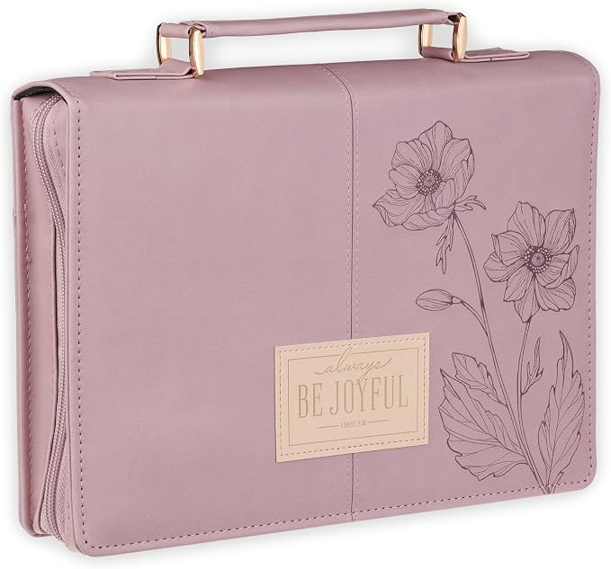 Christian Art Gifts Premium Fashion Vegan Leather Bible Cover for Women: Be Joyful Inspirational Bible Verse, Easy Carry Book Case, Dusty Mauve, Large