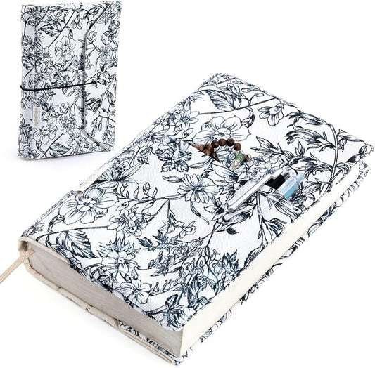 Aplufine Adjustable Fabric Book Cover with Elastic Band, Washable Reusable Book Sleeve for Hardcover Books, Textbooks, Novels & Journals, Book Protector with Pocket & Bookmark,Book Gift