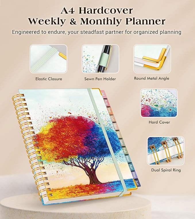 Academic Planner 2026-2027, Hardcover Weekly and Monthly Calendar Planner from July 2026 - June 2027, 8.5" x 11" A4 Large Daily Agenda with Tabs, College School Organizer for Student Teacher, The Tree of Life in Oils