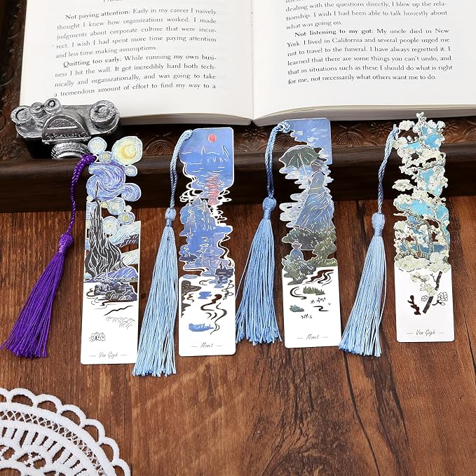 4-Piece Metal Bookmarks with Tassel - Retro Oil Paintings (BKM-046-006-F4)
