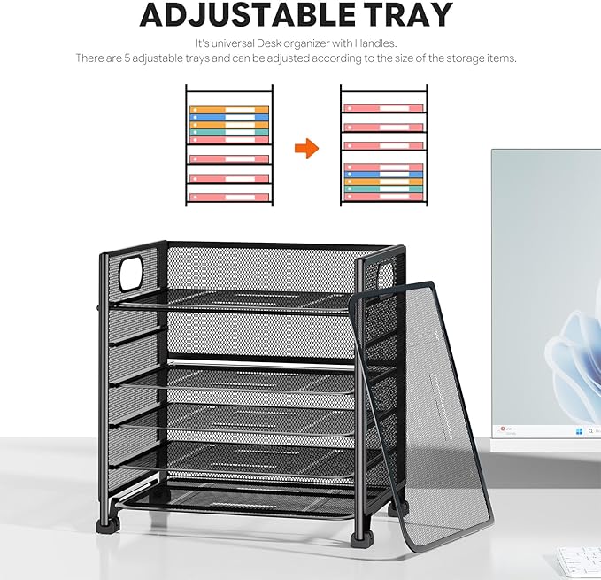 Simple Trending 6-Tier Letter Tray Organizer, Metal Mesh File Holder, Black | 6-Tier Large Capacity Paper Organizer | Metal Mesh | Non-Slip Feet | Tool-Free Assembly | 24H Support | Black for Office