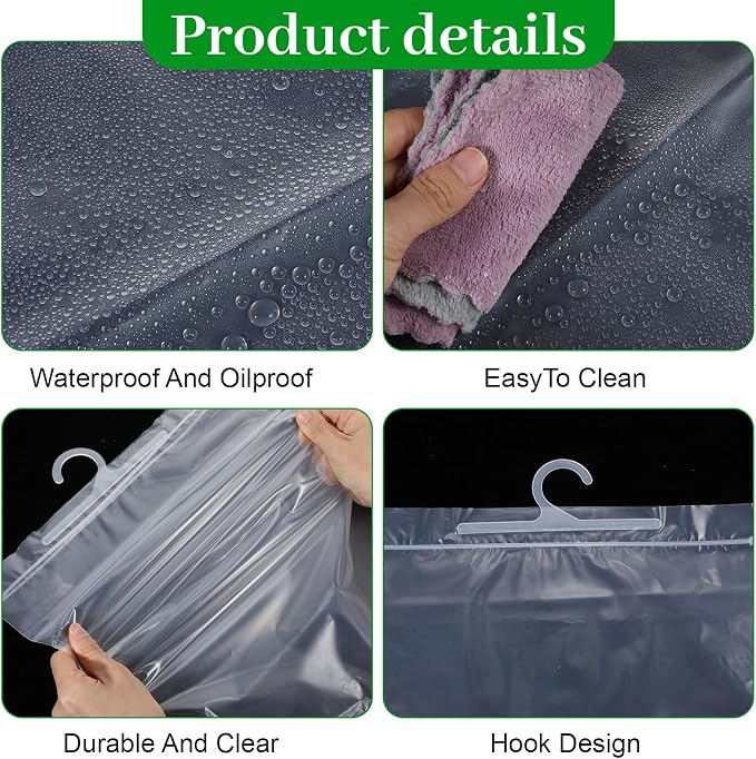 40 Pack Hanging Storage Bags, Large Hook Clear Plastic Bags for Classroom, Library, and Pharmacy Use (13 x 15 Inch)