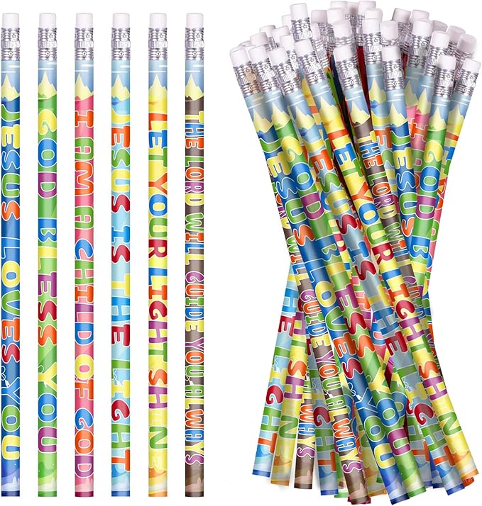 24 Pcs Bible Verses Pencils Christian Pencils with Inspirational Scripture Assorted Colorful Fun Religious Easter Pencil for Teacher, 6 Styles