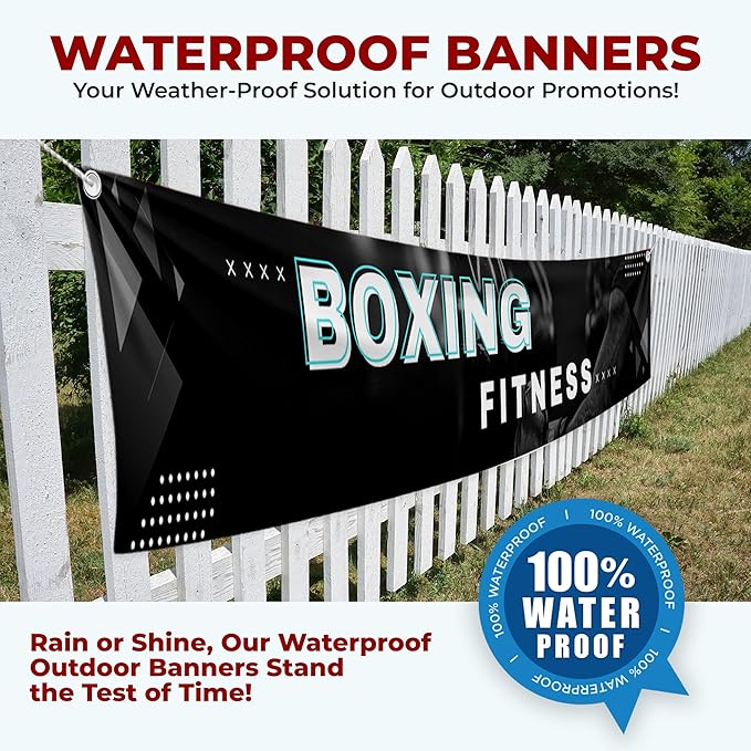 Boxing Fitness Large Banners and Signs for Outdoor by Mavis Printing-Polyester Banner with 4 Holes for Easy Hang Indoor & Outdoor|4x1 Feet HD Print Sign to Promote Church| Made in USA
