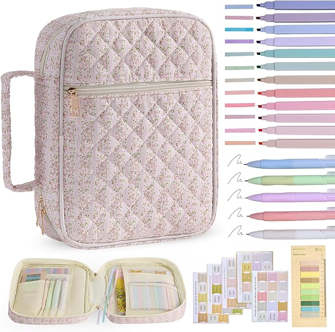 Bible Cover Case for Women Large Bible Cover Bag Quilted Bible Carrying Case for Girls Bible Study Supplies Accessories Christian Gifts for Women (Pink Floral, Large)