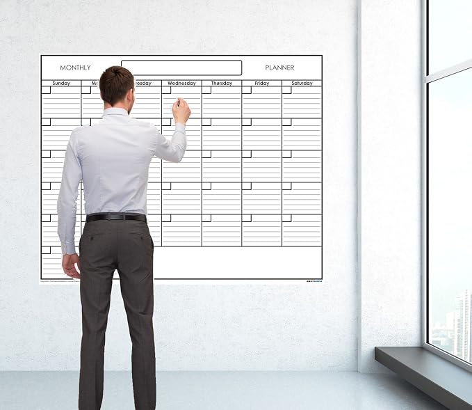 48" x 65" Erasable Undated One Month Laminated Wall Calendar Monthly Planner Blank Reusable Perfect for Organizing Home Office Academic Schedules w/Free Erase Marker