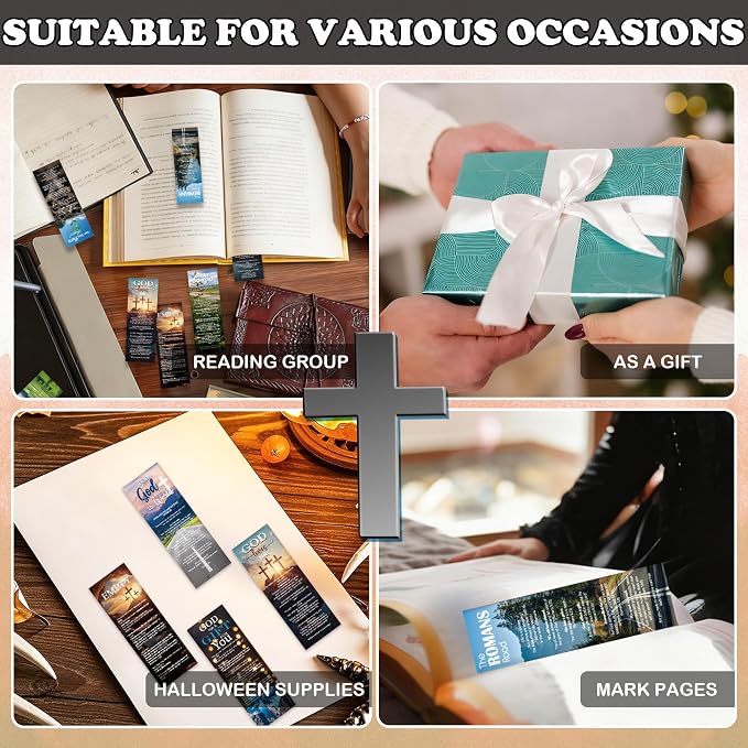 120 Pcs Christian Paper Bookmarks, Religious Gospel Tracts Card for Evangelism, Bible Verse Salvation Scripture Bookmarks Bulk for Women Man Church & Office Supplies Book Lovers Gift