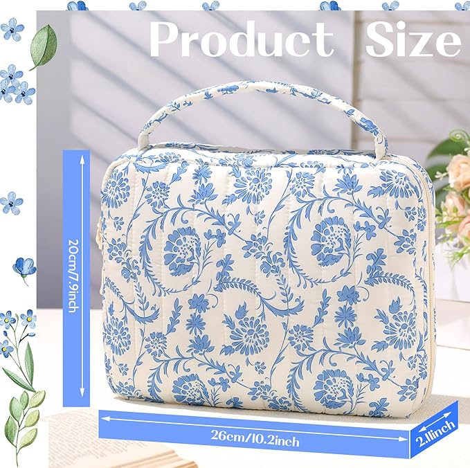 Aliceset Large Bible Cover Case for Women, Vintage Floral Quilted Cotton Bible Carrying Case Organizer Bag with Handle and Zipper, for Christian Easter Gifts, Study Supplies Accessories