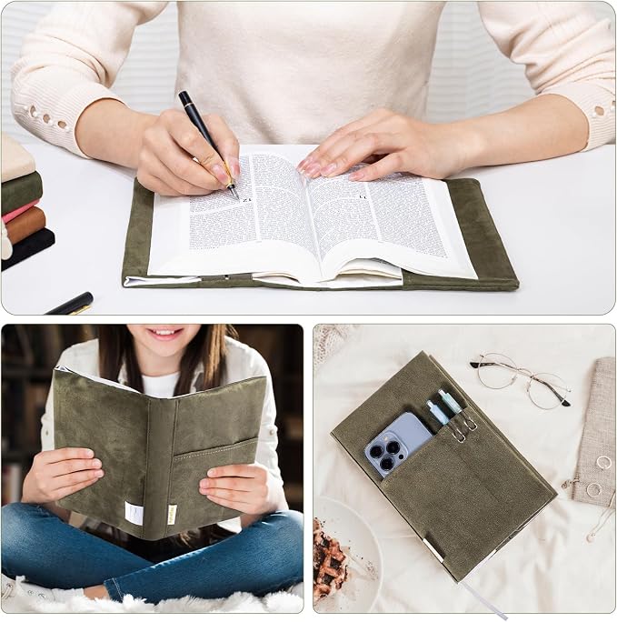 APLUFINE Velvet Book Cover for Paperbacks, Reusable Fabric Book Cover with Pockets, Adjustable Book Protector for Softcover Books, Journals & Bibles