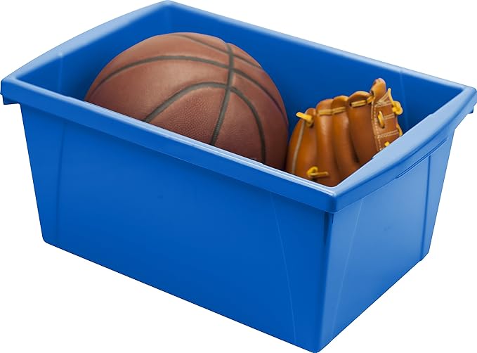 Storex 5.5 Gallon Storage Bin – Plastic Classroom Organizer for Books and Supplies, Blue, 1-Pack (61482C06C)