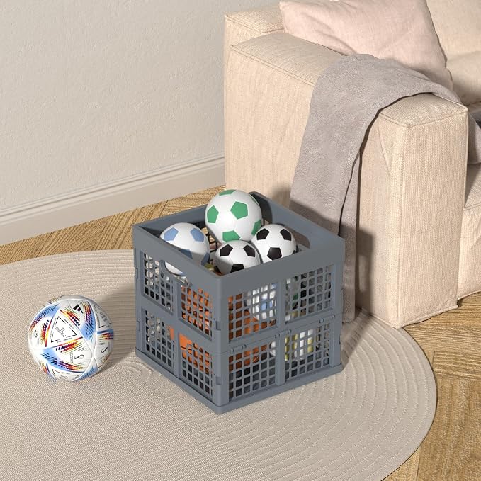18 L Plastic Collapsible Crates, Gray Foldable Storage Crate, 3 Pack